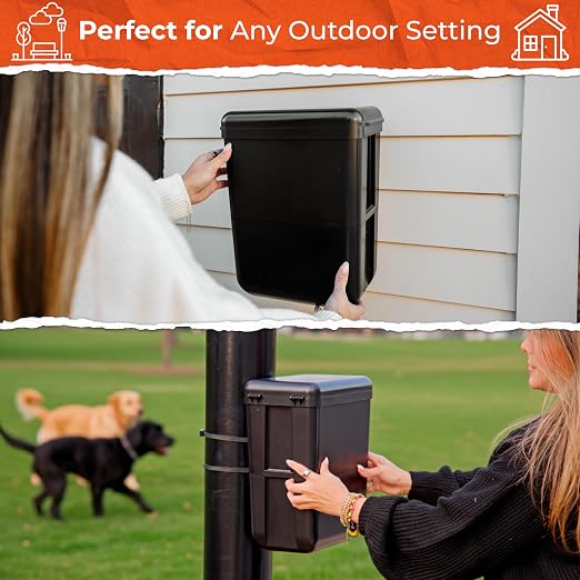 PEXTER Outdoor Dog Poop Trash Can Outside - Wall Mounted Dog Waste Bin & Garbage Can, 2-in-1 Converts 13L to 8L (3.5/2.1 Gal), Pet Waste Container for Dogs - Includes 15 Heavy Duty Bags (Black)