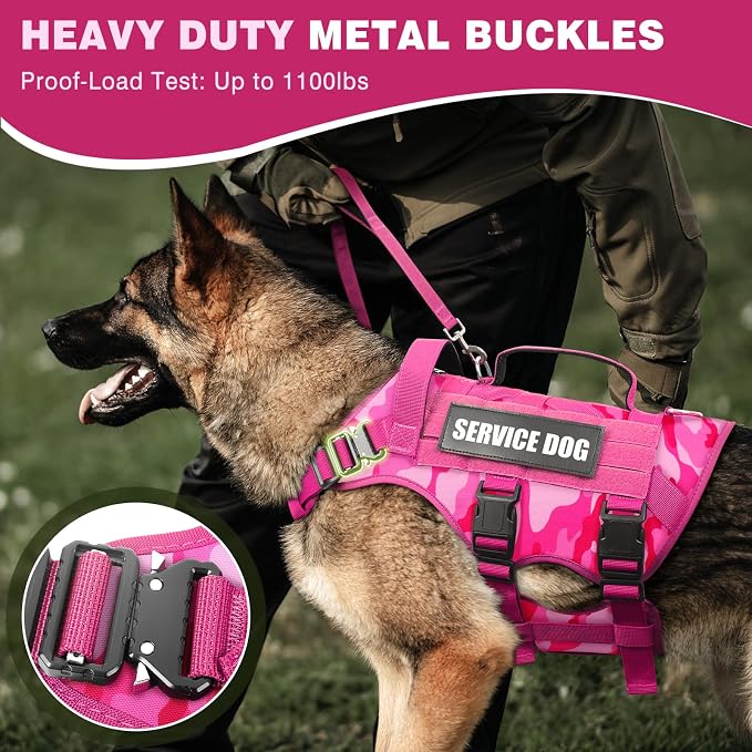 Service Dog Vest Harness for Large Dog, Tactical Working MOLLE Vest with 10 Pet Patches, No Pull Heavy Duty Harness for Training Hunting Walking