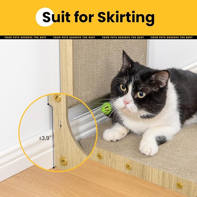 Conlun Cardboard Cat Scratcher,30" L-Shaped Scratch Pad Wall Mounted,Vertical Scratching Post Durable Cardboard to Protect Furniture for Indoor Cats,Wood Grain Junbo