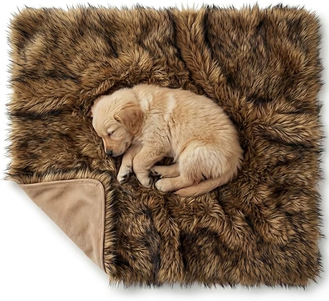 Waterproof Dog Blanket for Small, Medium & Large Dogs – Faux Fur Pet Throw for Couch, Sofa, Bed & Car – Soft, Washable, Stain-Resistant, Durable Cover - Brown 40" x 30"