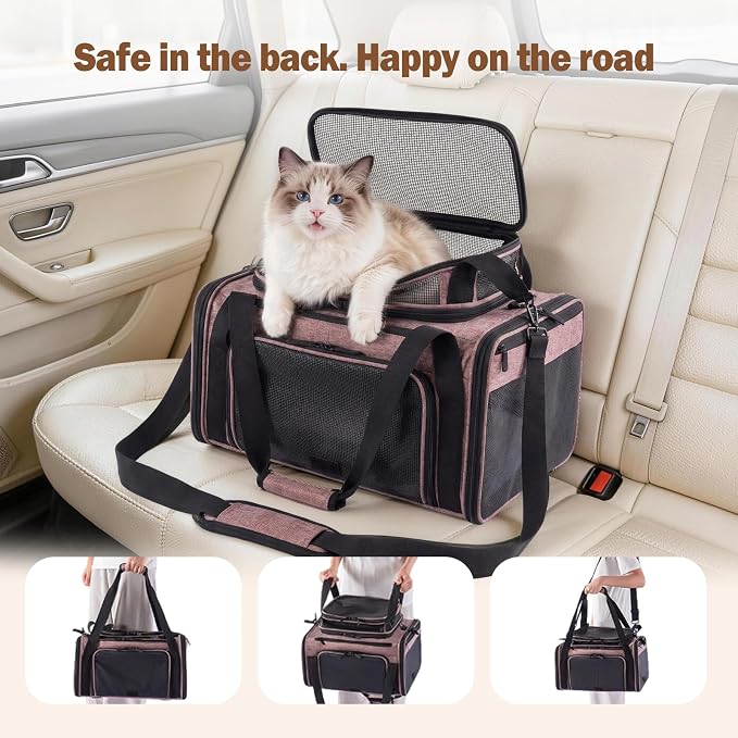 Cat Carrier Soft Sided, Expandable Pet Carrier for Medium Small Pets, Collapsible Travel Carrier with Hard Shell, 360° Panoramic Mesh