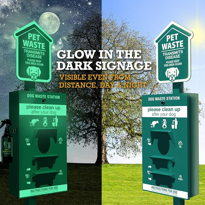ALAGPRO® NEW 2026 Dog Waste Station Outdoor Pet Waste Station with Hand Sanitizer Bottle, Commercial Dog Poop Station with Free 400 Roll, 200 Pull Waste Bags & 50 Can Liners for Backyard, Park & HOA's