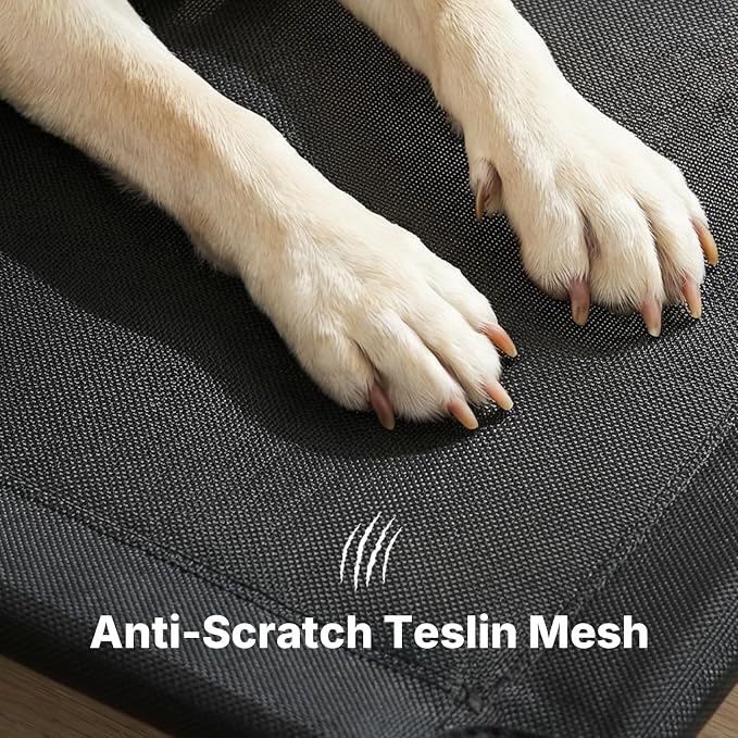 Veehoo Outdoor Dog Bed, Raised Dog Beds for Large Dogs, Elevated Dog Bed with Headrest, Washable Cooling Pet Cot with Non-Skid Feet, Breathable Mesh, Pet Hammock for Indoor or Camping, 47", Black