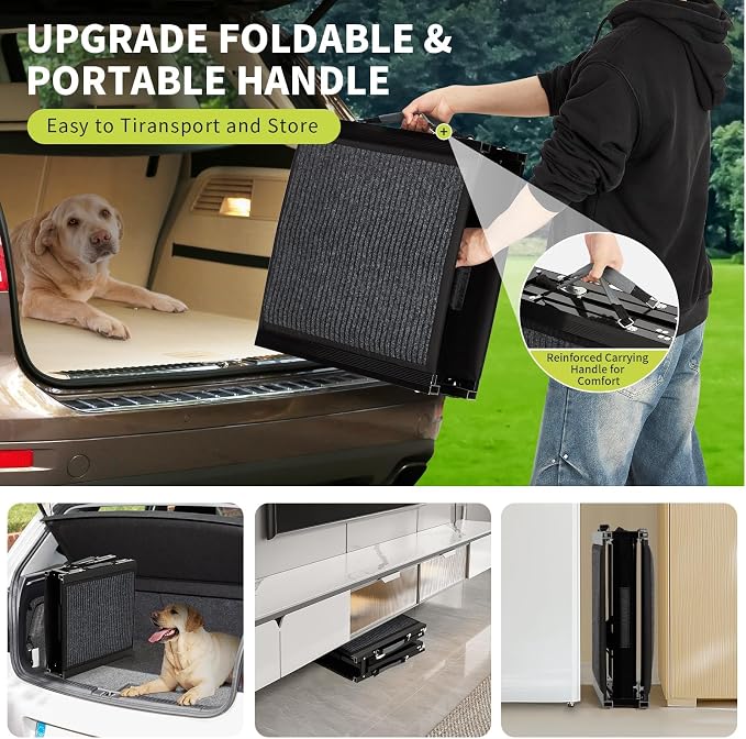 GarveeLife Dog Ramp for Cars - 63 in Long & 17 in Wide Folding Pet Ramp for Large Dogs with Non-Slip Surface Portable Dog Car Ramp for SUV Car & Truck, Outdoor Dog Ramp Up to 250 LBS