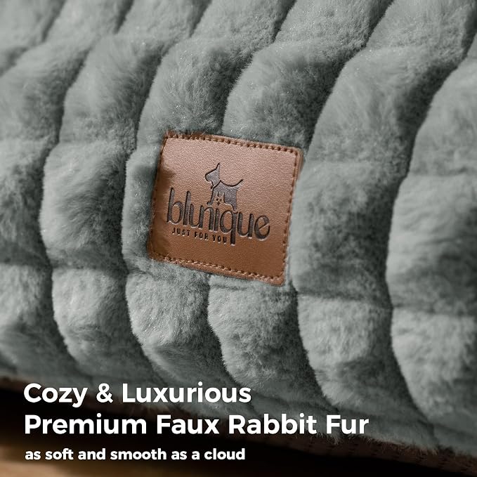 Cute Small & Medium Dog Couch Bed – Supportive & Fluffy Pet Sofa with Faux Rabbit Fur Washable Cover in 3D Diamond Pattern, 36" Grey
