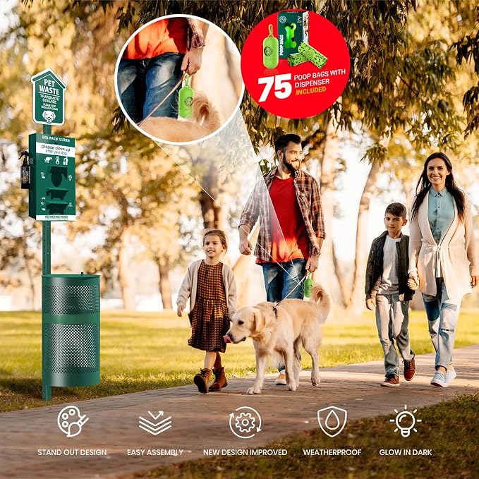 ALAGPRO® NEW 2026 Dog Waste Station Outdoor Pet Waste Station with Hand Sanitizer Bottle, Commercial Dog Poop Station with Free 400 Roll, 200 Pull Waste Bags & 50 Can Liners for Backyard, Park & HOA's