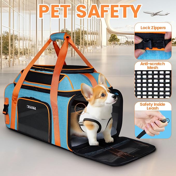Petskd Top-Expandable Small Pet Carrier with Wheels (19" L x 13" W x 9" H), Southwest/Allegiant Airlines Approved, Rolling Pet Carrier for Small Dogs & Cats (Black)