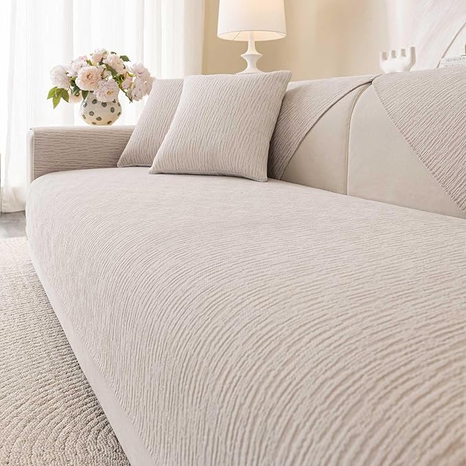 Soft Waterproof Chenille Cover Washable, Non Slip Sectional Sofa Covers for 3 Cushion Couch Sofa L Sharped Sofa Slipcover for Pets, Furniture Protector (1 PCS 36"x36" Coffee)