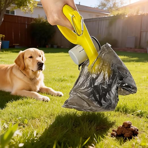 Dog Poop Trash Can Outside,3Gal Metal Outdoor Trash Can,Outdoor Dog Poop Trash Can with Lid for Odor Control - Includes Poop Scooper for Dogs & Bin Bag Holder (Black)