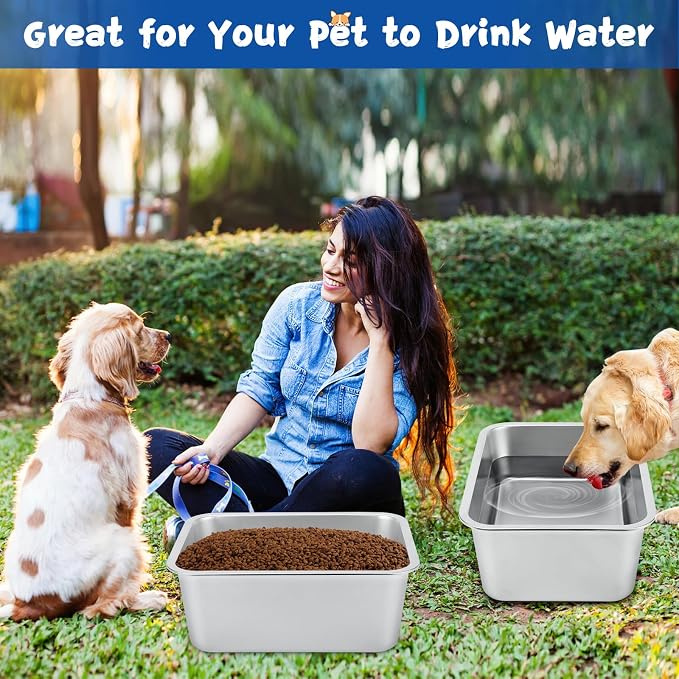 BWOGUE 4 Gallons Extra Large Dog Water Bowl for Large Dogs, Stainless Steel | Stainless Steel Dog Bowl, 1 Pack Large Water Bowl for Dogs, Wide Deep Bowl, Rectangular Shape, Easy to Clean, Outdoor Use