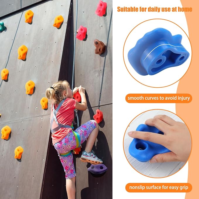 Meooeck 40 Pcs Rock Climbing Holds Set for Kids with Mounting Screws and 2 Wrenches, Mix Colored Climbing Rocks DIY Wall Grip Kits for Outdoor Indoor Playground Backyard Play Set