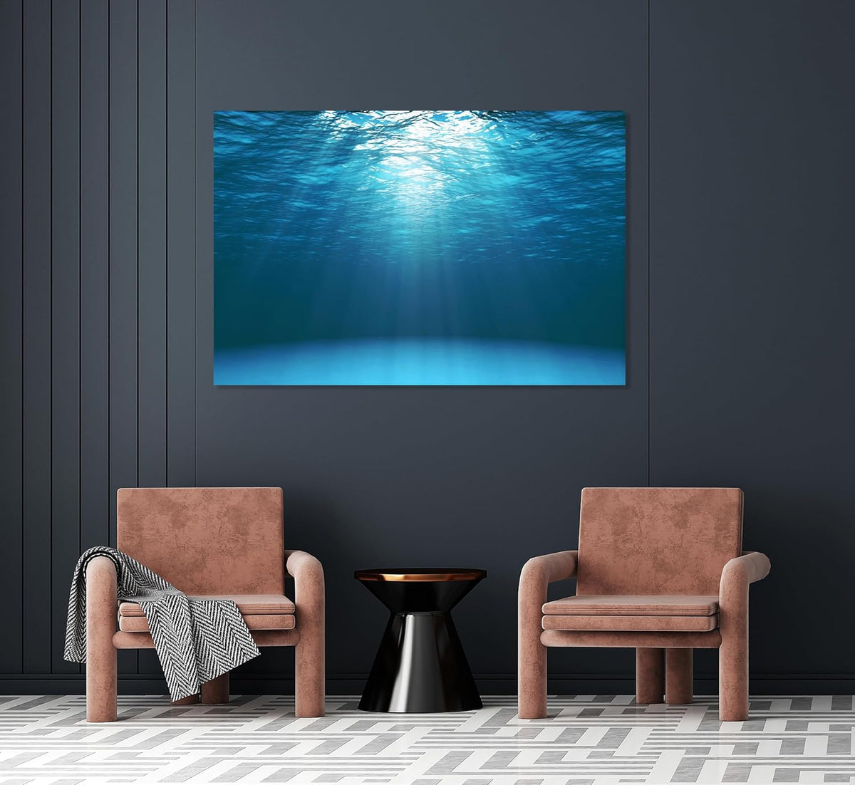 Nature Wall Art Prints - Ocean Forest Mountain Lake Canvas Landscapes - Small to Extra Large Living Room Bedroom Kitchen Bathroom Décor (Sun Rays Under Water, 24L" x 36W")