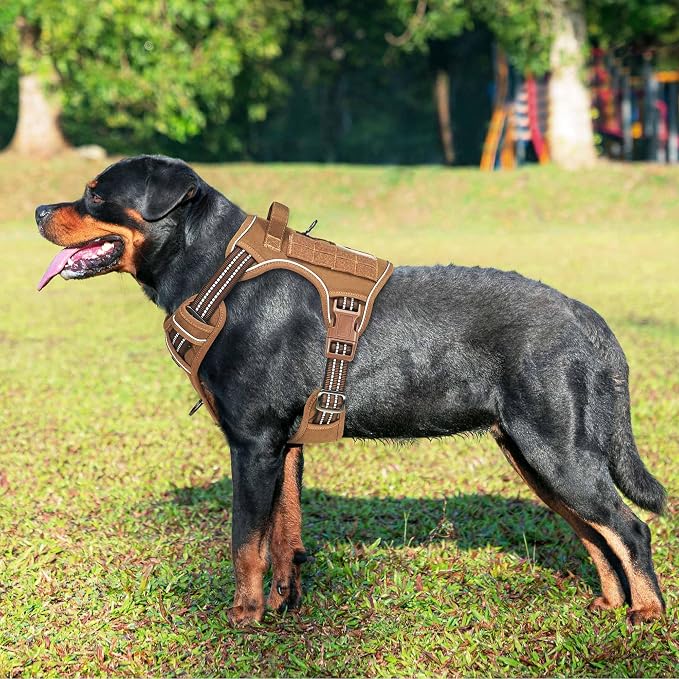Beebiepet Heavy Duty Tactical Dog Harness for Small Dogs, No Pull Adjustable Pet Harness Reflective Service Training Easy Control Pet Vest Military K9 Working Dog Harnesses-X- Large, Brown