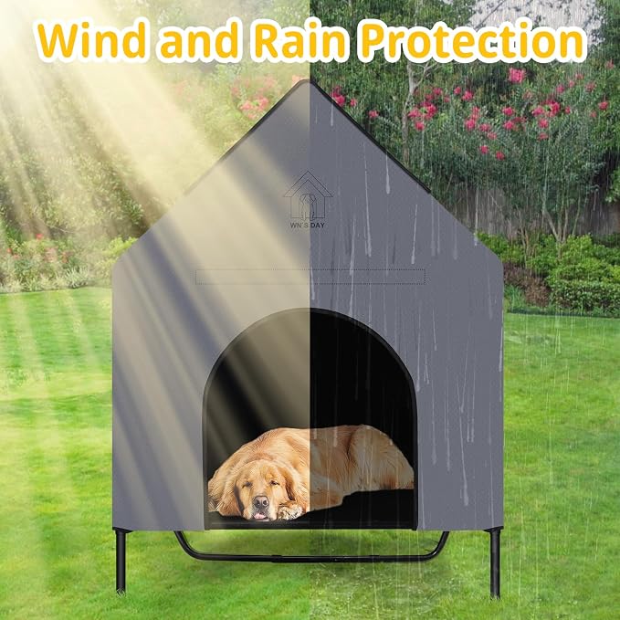 48'' Large Dog House Outdoor for Large Dogs Outside, Dog Tent, Pet House | Weatherproof Large Dogs House with Textilene Elevated Dog Bed, Breathable Dog House Outdoor with Windows and Sunshades