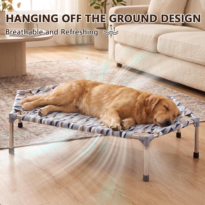 Elevated Dog Bed, Raised Cooling Dog Bed, Outdoor Dogs Cot Medium, Pet Cot | Hexagon Outdoor Dog Bed with Metal Frame for Up to 60 lbs, Portable Dog Hammock for Patio Camping, Breathable, Off the Ground