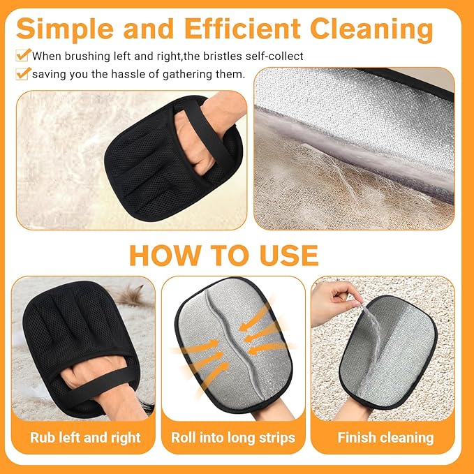 3 PCS Pet Hair Removal Glove for Dogs & Cats, Upgraded Five-Finger The Magic Brush Pets Hair Gloves Reusable Electrostatic Fur Remover for Couch, Clothing, Carpet, Furniture, Car Seats