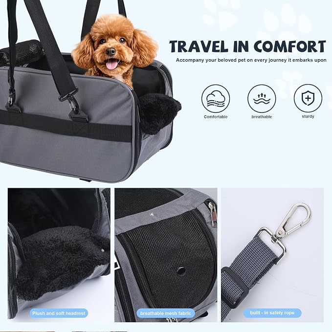 Center Console Dog Car Seat for Small Dogs,Dog Booster Car Seat with Safety Belt and Pockets,Portable Pet Armrest for Puppy Cat Under 13 lbs (Grey)