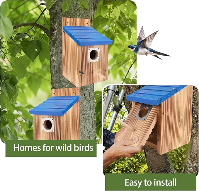 4-Piece Outdoor Bird House Set, Bird Houses for Outside with Metal Guards, Safety Locks, Flight Slots, & Ventilation, Bluebird Houses with 1-1/2" Entrance for Bluebirds, Wrens, Finches-Blue