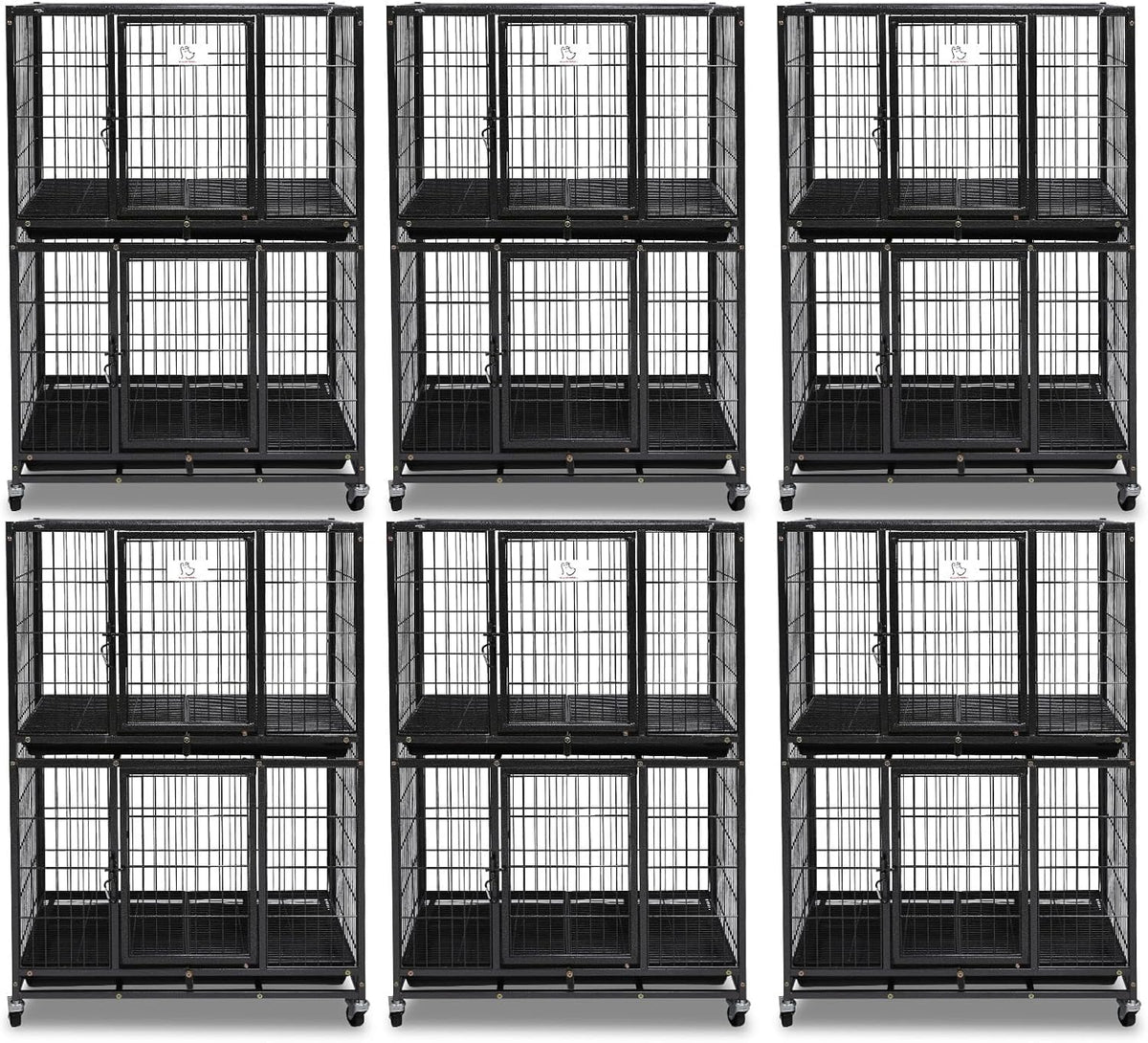 Homey Pet Six Packs 31 Inch Stackable Heavy Duty Dog Crate Cage Kennel with Four Lockable Wheels, Removable Tray, Escape Proof Wire Drop Dog Crates for Small Dogs (Two Tiers)