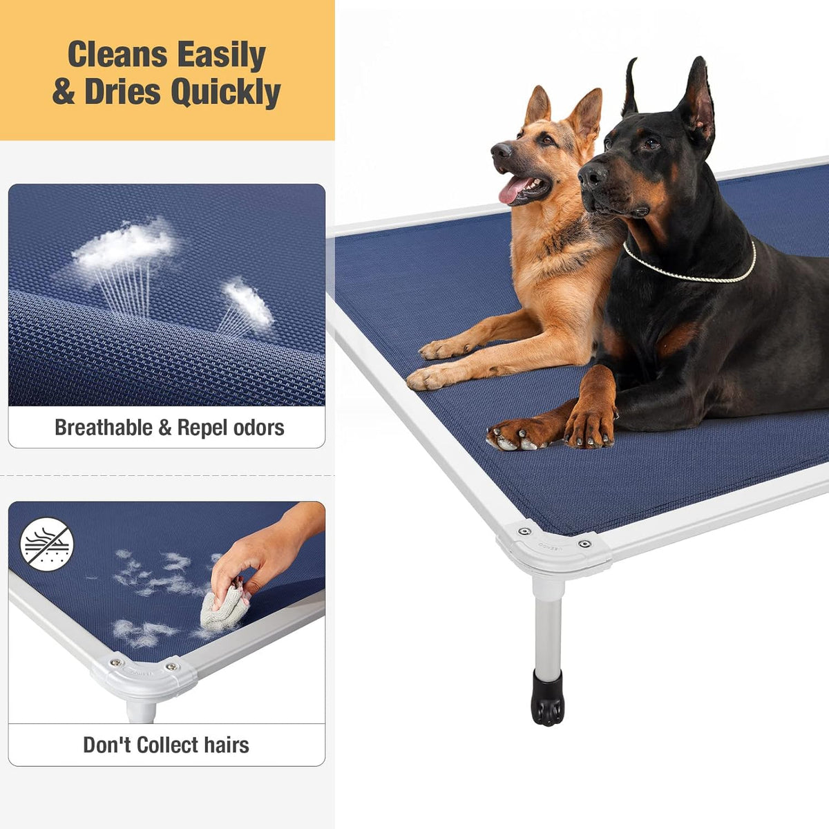 Veehoo Chew Proof Elevated Dog Bed - Cooling Raised Pet Cot - Silver Aluminum Frame and Durable Textilene Mesh Fabric, Unique Designed No-Slip Feet for Indoor or Outdoor Use, Blue, XX-Large, CWC2003