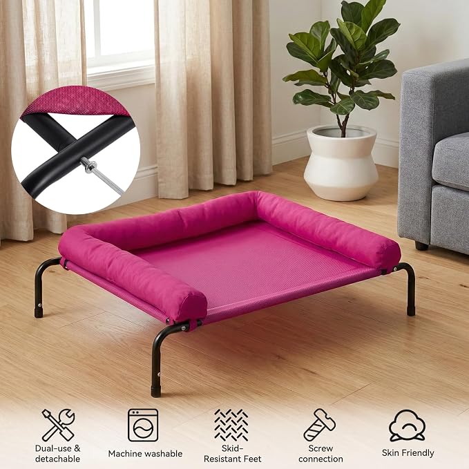 Cooling Elevated Dog Bed, Outdoor Raised Dog Beds, Medium Dogs Cot | Waterproof,W/Breathable Mesh, Pet Cot W/Portable Removable Bolster