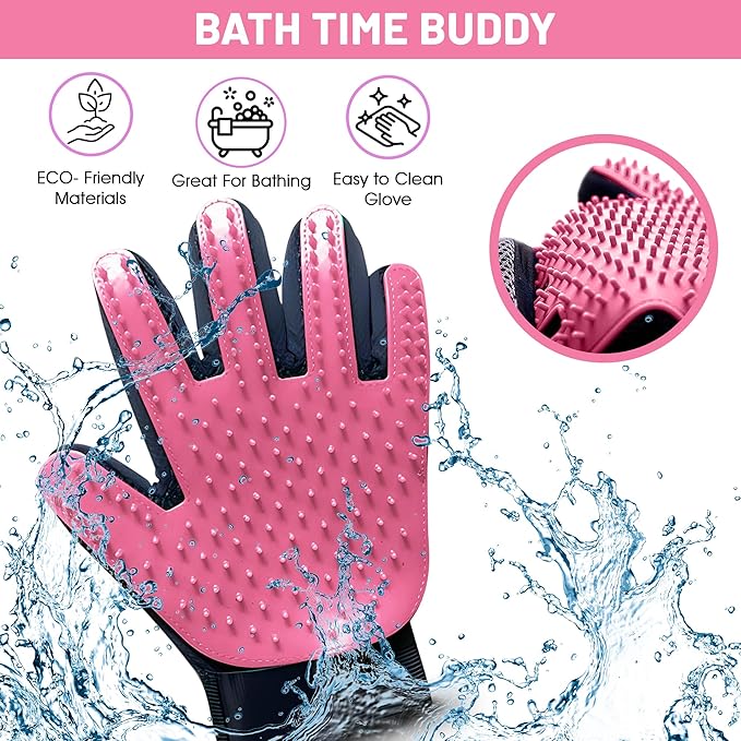 ZENELANEP Upgrade Pet Grooming Gloves, Grooming Gloves for Dogs, Cats, Rabbits & Horses with Long and Short Hair, Efficient Pets Hair Remover Mittens - 1 Pair (Pink)