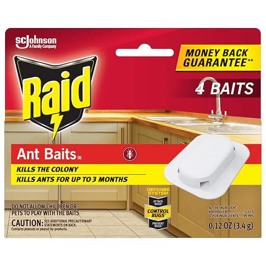 Raid Ant Killer Baits, for Household Use, Kills the Colony, Kills Ants for 3 Months, Child Resistant 4 Count (Pack of 12)