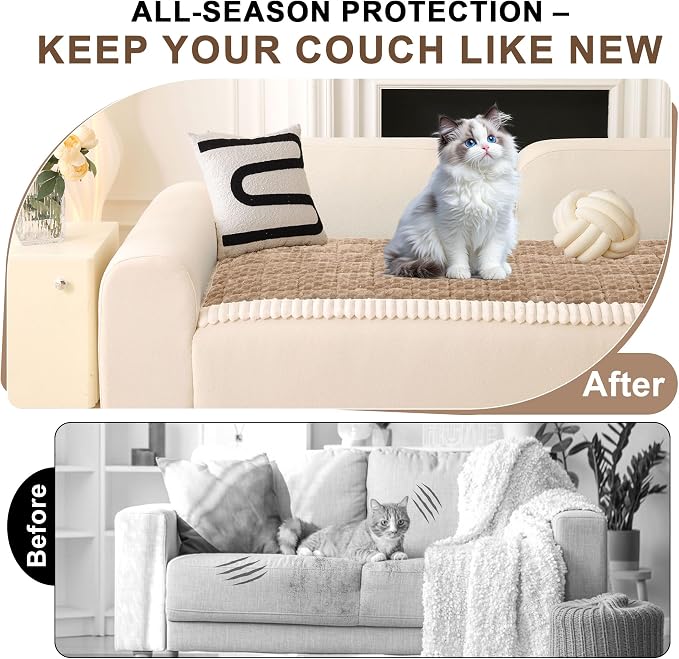 OTOB Couch Cover for Dogs Washable All Seasons Non Slip Fuzzy Pet Couch Covers Sofa Slipcovers Cushion Mat, Plush Soft Cozy Furniture Protector Kids Pet Friendly (Coffee, 23.6" x 47.2")