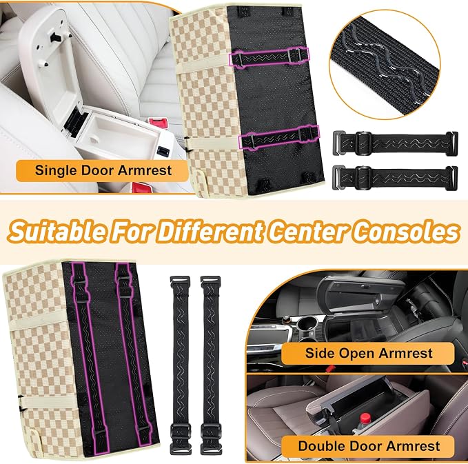 Console Dog Car Seat for Small Dogs, Foldable Booster Seat, Khaki Checkered | Portable Booster Seat Sits On Car Console/ Armrest. Foldable for Easy Storage. for Center Console, Easy To Clean.