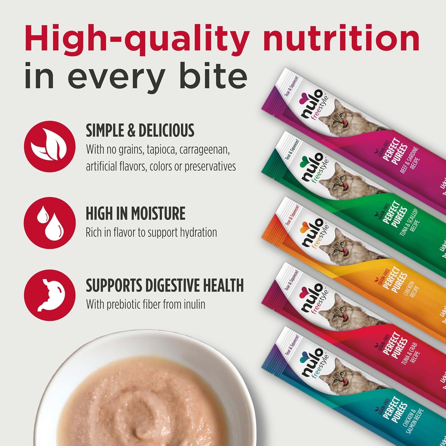 Nulo Freestyle Grain-Free Perfect Purees Premium Wet Cat Treats, Squeezable Meal Topper for Felines, High Moisture Content to Support Cat Hydration, 0.5 Ounces in Each Lickable Wet Cat Treat Pouch