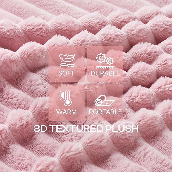 LINENLUX 1 Pack 3 Soft Fleece Dog Blanket for Pet Washable Warm Cat Puppy Fluffy Calming Flannel Beige/Pink/Grey Large