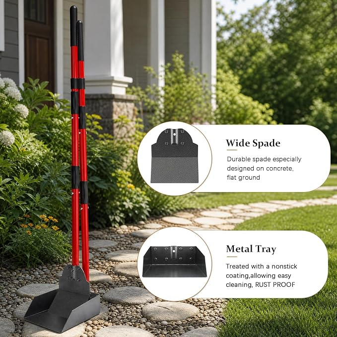 Pooper Scooper, Metal Poop Scooper for Small Medium Large Dog, Pet Supplies | No Bending, Long Handle, Heavy Duty, Stainless Steel, Rust Proof Scooper, Use on Gravel Dirt Concrete Yards Parks Dog Runs