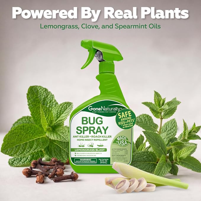 Lemongrass Bug Spray for Home– Extra Strong Insect Repellent & Bug Spray for Home– Kills & Repels Ants, Roaches, Spiders & More– Safe Around Kids & Pets– Indoor & Outdoor Use (16oz)
