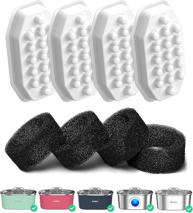 Official Cat Water Fountain Filters Replacement & Pre-Filter Sponges for 3.2L/108oz Automatic Pet Fountain Dog Water Fountain, White