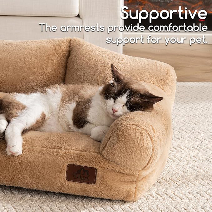 Hollypet Small Dog Large Cat Bed Puppy Couch Beds for Pets up to 25 lbs | Fluffy Dog Cat Couch Plush Soft Warming Pets Beds with Machine Washable Cover and Non-Slip Bottom