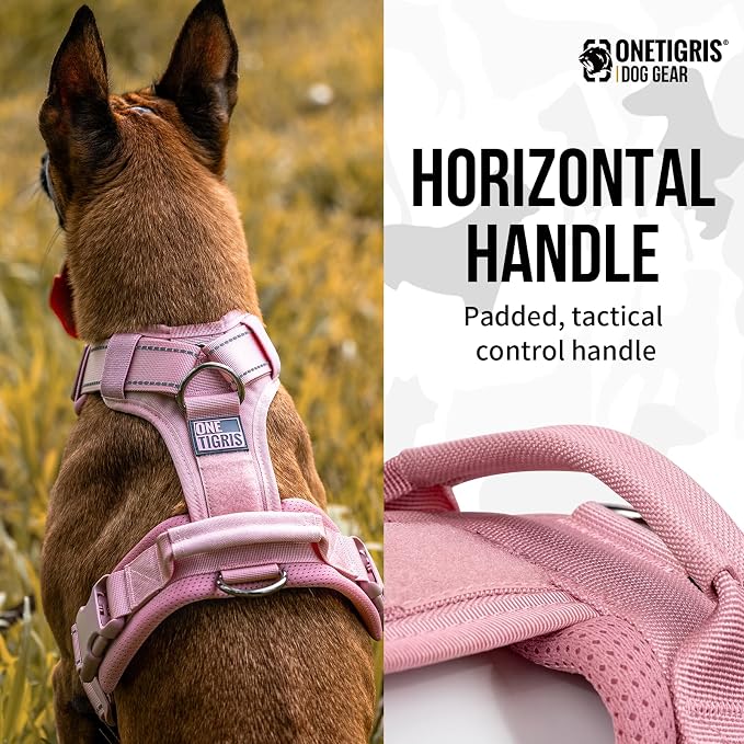 OneTigris Soft Padding No Pull Dog Vest Harness for Medium and Large Dogs | High-tensile Nylon, Adjustable, Reflective, 1 Handle, 3 D-rings, Lightweight, Tough, Easy on/off Tactical Dog Harness