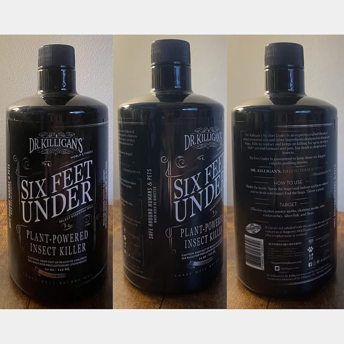 Dr. Killigan's Six Feet Under Plant Powered Insect Killer Spray | Indoor Natural Pest Control | Fleas, Pantry & Clothing Moths, Ants, & Cockroaches | Family Friendly, Pet Safe (24 oz)