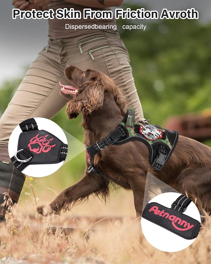 Petnanny Tactical Dog Harness No Pull Service Dog Vest M Purple | Tactical Dog Vest with breathable mesh & hook loop panel, no pull harness for walking training, adjustable fit