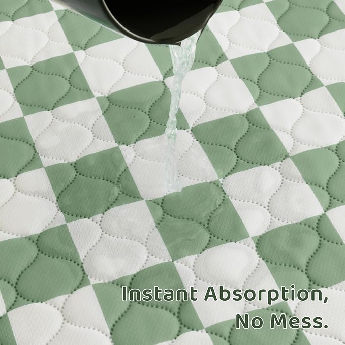 2 Pack Sage Green Checkered Washable Pee Pads for Dogs, Checkered Reusable Dog Pee Pads, for Puppy Playpen, Crate, Whelping Box, Potty Training, Cute Aesthetic Absorbency, Leak-Proof Non-Slip