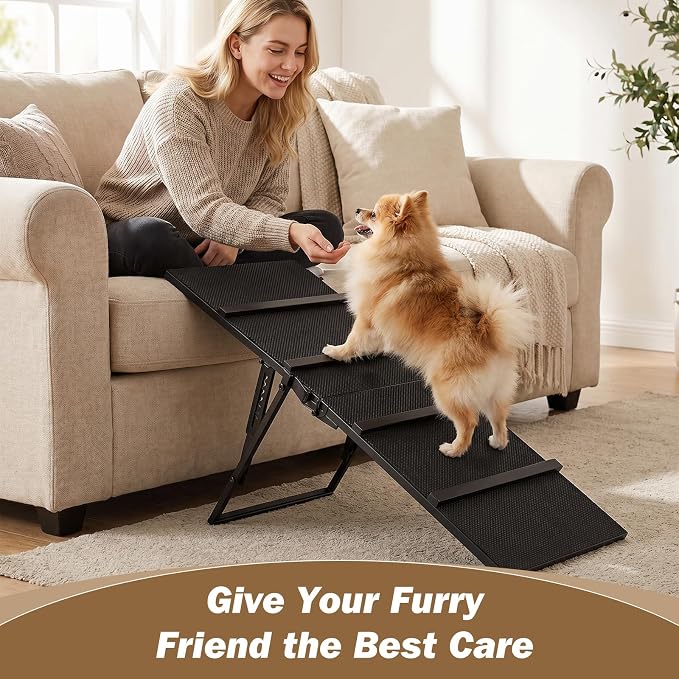Metal Dog Ramp for Couch, Foldable Pet Ramp for Small Dogs 100 LBS | Upgraded & Stable, Adjustable Height 7.5"-19.7", Non-Slip Pad, Portable Pet Ramps for Sofa Couch Stairs, No Assembly