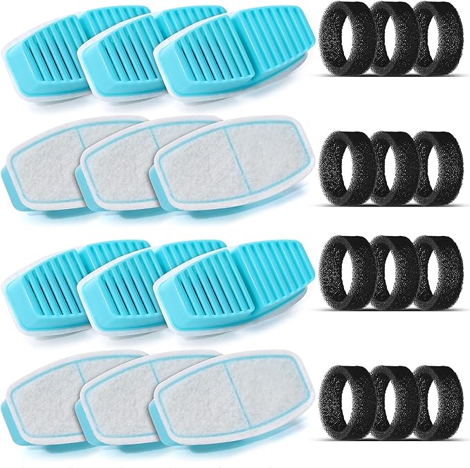 BEMOONY Cat Water Fountain Filters : Pet Water Fountain Replacement Filter - 24 Packs of Cat Fountain Filters (12 Carbon Filters + 12 Sponges) - Multiple Filtration Please Replace it Every 2-3 Weeks