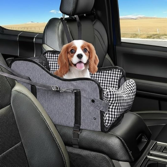 Center Console Dog Car Seat with Breathable Mesh Cover, Pet Puppy Car Seat, Middle Console Dog Armrest Booster Seat with Ventilated Mesh for Small Dogs&Cats,16.5''*9.8''*9''