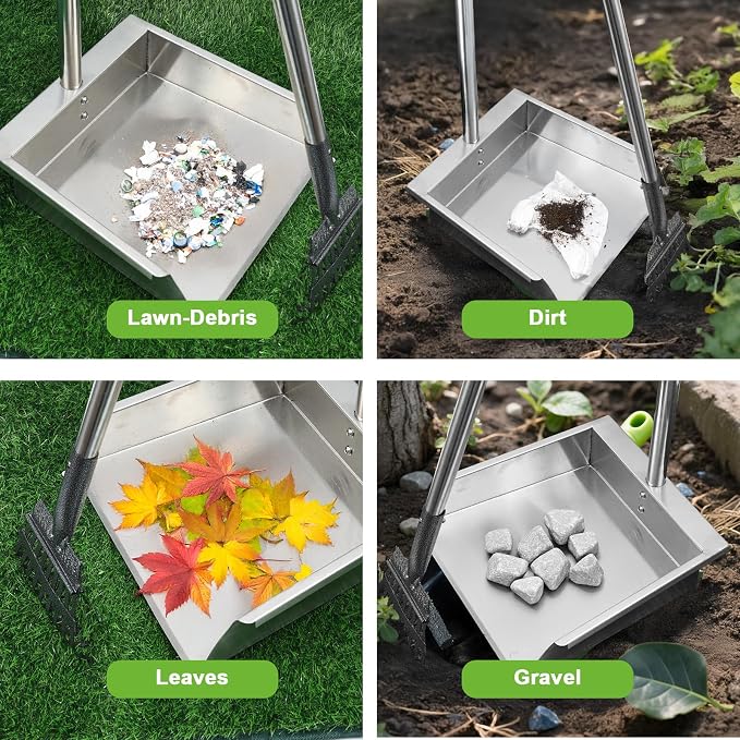 Metal Dog Pooper Scooper with Long Handle Rake and Tray Set for Large Dogs. | Heavy Duty Stainless Steel poop scooper for dogs Suitable for Yard, Garage ，Grass, Dirt & Gravel and Multi-Dog Families