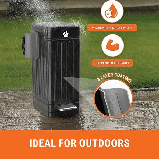 Pupzle Dog Poop Trash Can Outside, 3.2 Gal Outdoor Dog Poop Trash Can | Metal, Waste Container with Pedal, Garbage Poop Bin, Poo Bucket Outdoor with Lid for Backyard Odor Control, 30 Bags