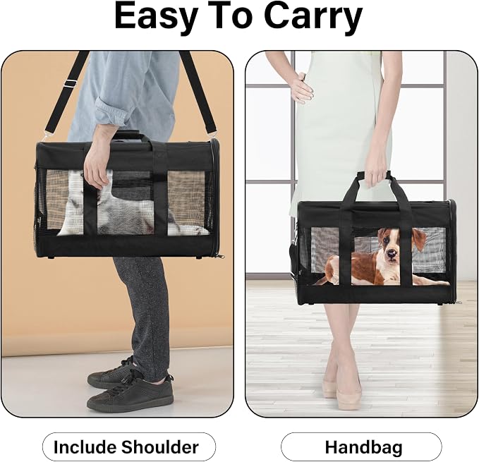 FluffyDream Pet Travel Carrier Soft Sided Portable Bag for Cats, Small Dogs, Kittens or Puppies 17 lbs Max, Collapsible, Durable, Airline Approved, Travel Friendly (Medium)