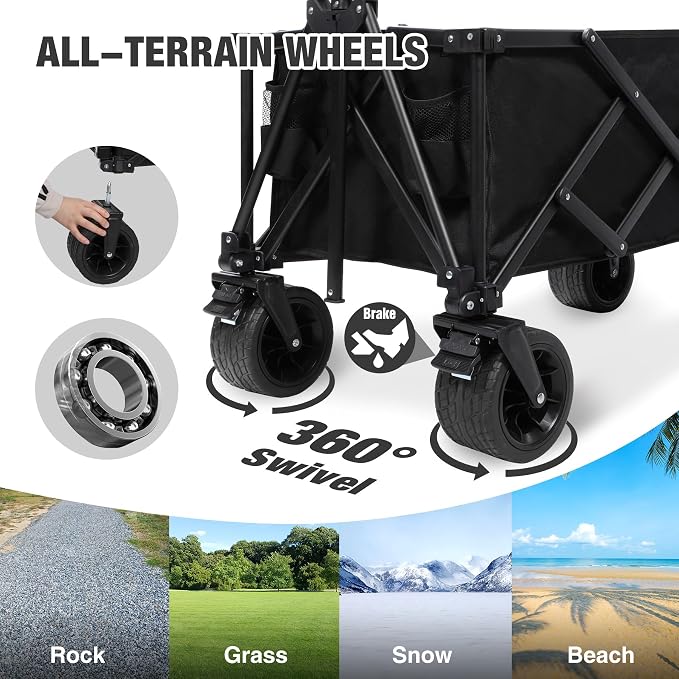 REDCAMP 49" Extended Folding Dog Wagon Cart, 330LBS Capacity Collapsible Utility Cart with Tailgate Rod Holders All-Terrain Wheels for Fishing Shopping Sports Pet Garden