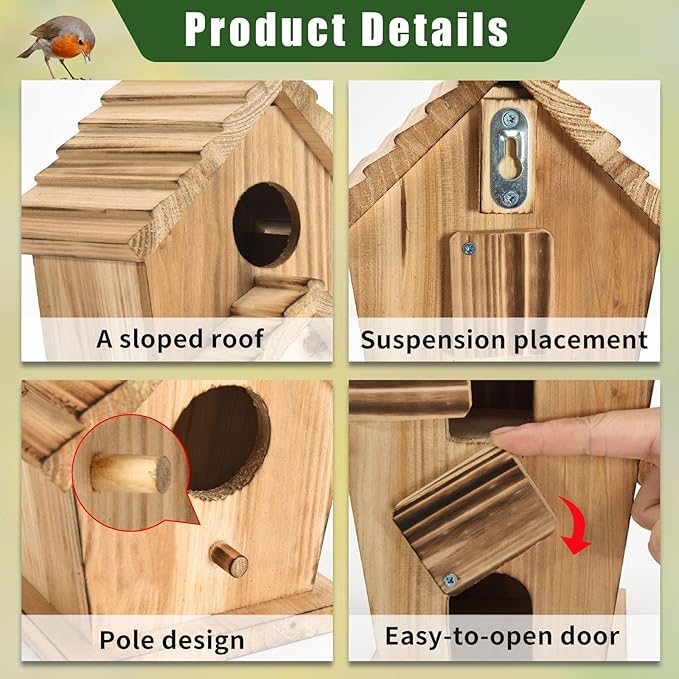 NATUREYLWL Bird Houses for Outside-2 Hole Wooden Outdoor Bird House,Wild Bird Box House,Nesting Box Birdhouse,Garden Bird Roosting
