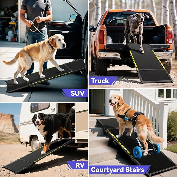 74'' L & 20'' W Longest Dog Ramp for Car - Extra Wide Portable Pet Dog Ramps for Large Dogs, Dogs Cars Ramp for Car SUV/Truck/RV/Bed, Lightweight Ramps with Non-Slip Mesh Up to 250LBS, Black | Extra Wide Portable Pet Dog Ramps for Large Dogs, Dog Car R...
