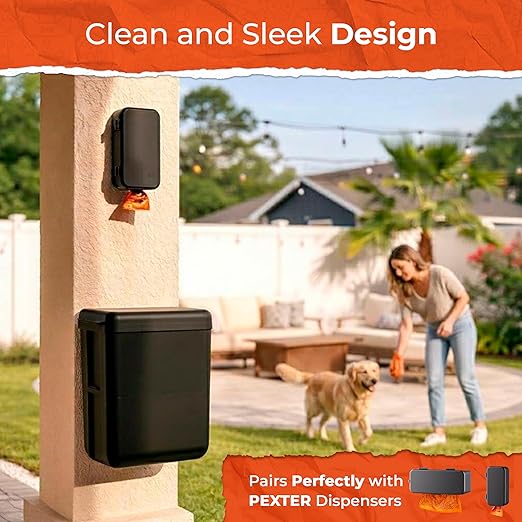 PEXTER Outdoor Dog Poop Trash Can Outside - Wall Mounted Dog Waste Bin & Garbage Can, 2-in-1 Converts 13L to 8L (3.5/2.1 Gal), Pet Waste Container for Dogs - Includes 15 Heavy Duty Bags (Black)
