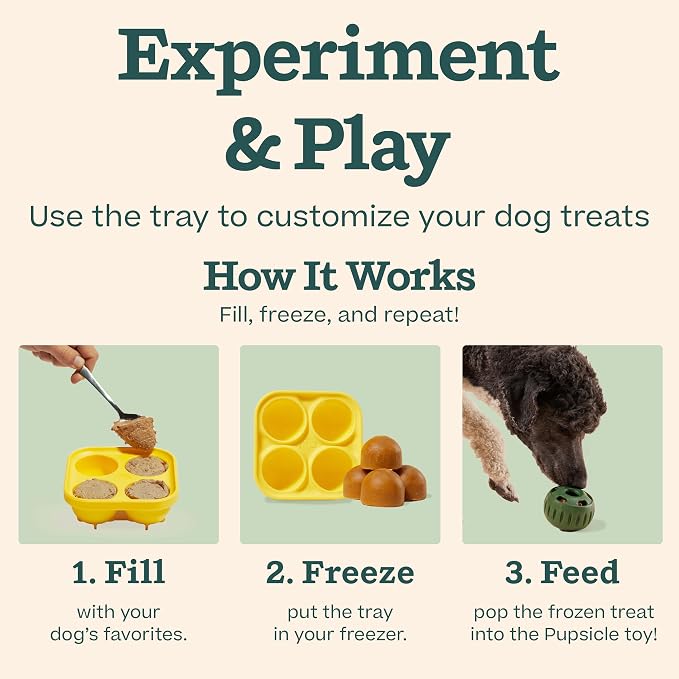 WOOF Starter Pack Dog Treat Toy for Small Dogs 10-25 lbs | Long-lasting enrichment kit, Pupsicle toy included, reusable treat mold, chicken Pops, DIY frozen treats